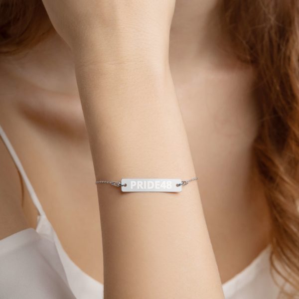 PRIDE48 ENGRAVED SILVER CHAIN BRACELET (WHITE RHODIUM)